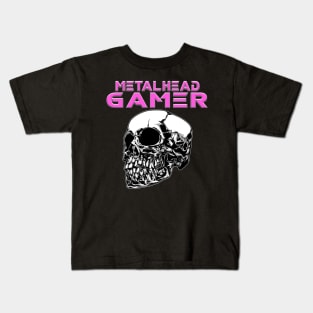 Metalhead Gamer Quarter Skull Pink Kids T-Shirt